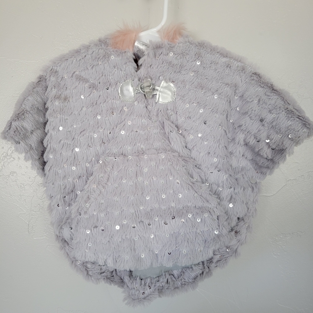 Little Lass 18 Months Grey Fuzzy Sequin Poncho Hooded Baby Girl Furry